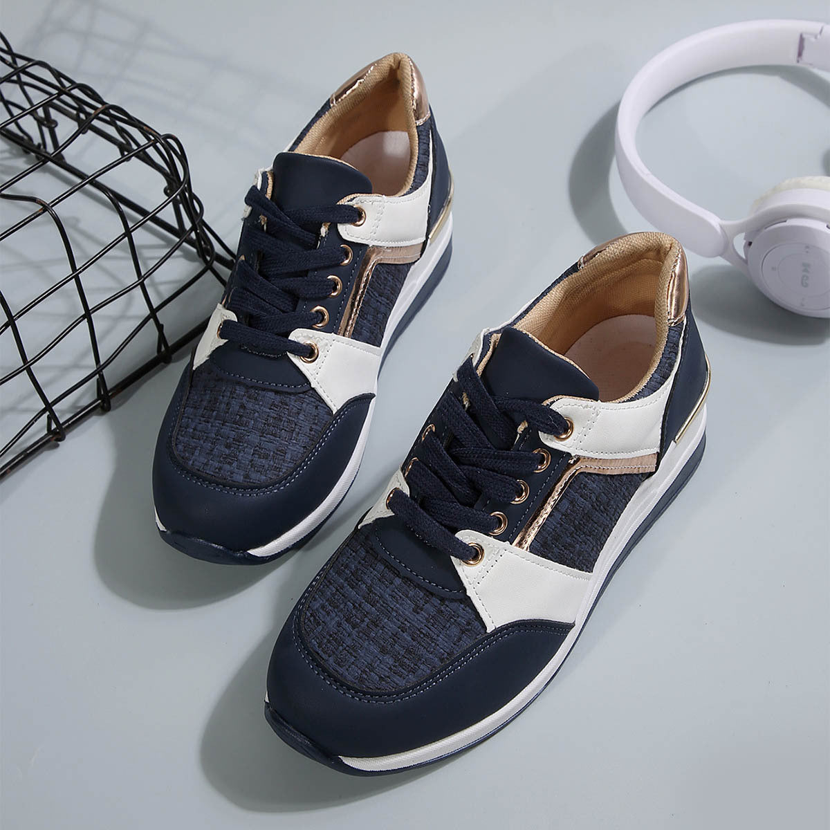 Chic Colorblock Lace-Up Sneakers: Fashionable, Thick-Soled Casual Sports Shoes for Women - Round Toe Slip-On Comfort A&S Collection