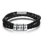 Personalized Mens Braided Genuine Leather Bracelet Stainless Steel Custom Beads Name Charm Bracelet For Men With Family Names A&S Collection