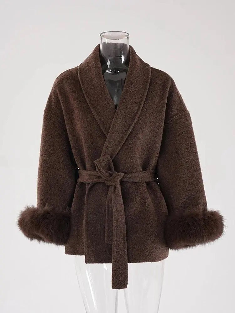 Luxurious double-sided fox hair wool coat, perfect for chic, feminine style. A&S Collection