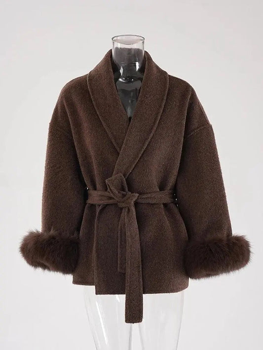 Luxurious double-sided fox hair wool coat, perfect for chic, feminine style. A&S Collection