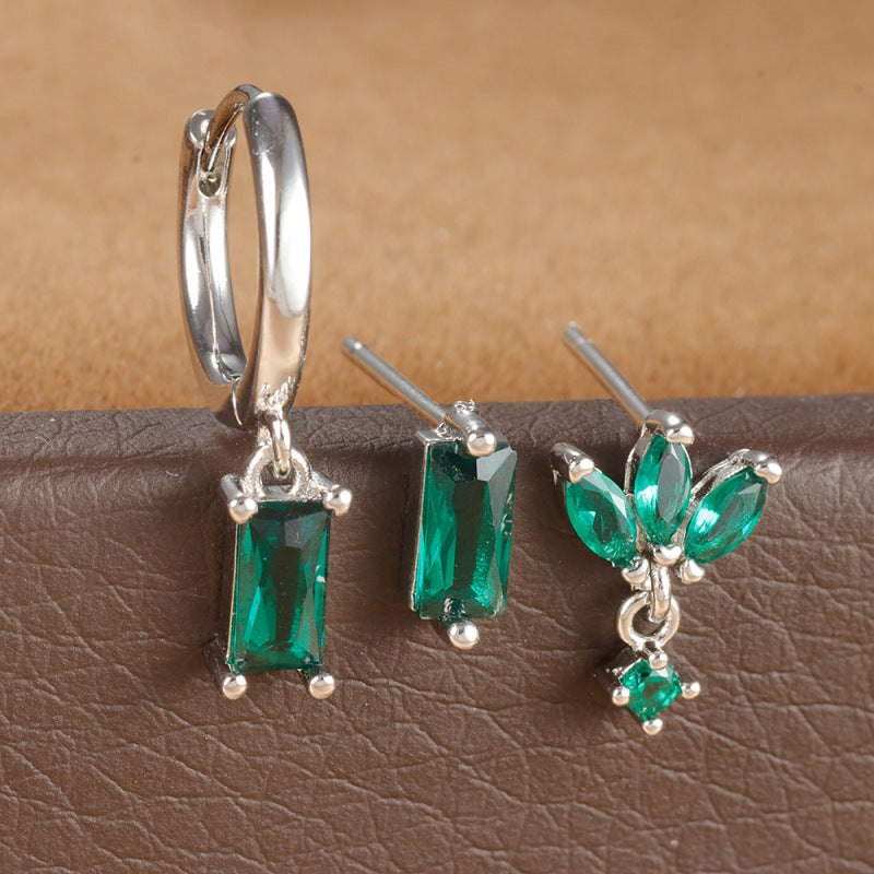 New 18K square le earrings Fashion zircon earrings jewelry three sets of earrings A&S Collection