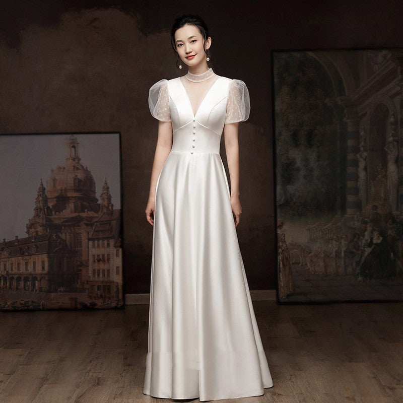 White Engagement Wedding Dress Female French Satin Light Wedding Dress A&S Collection