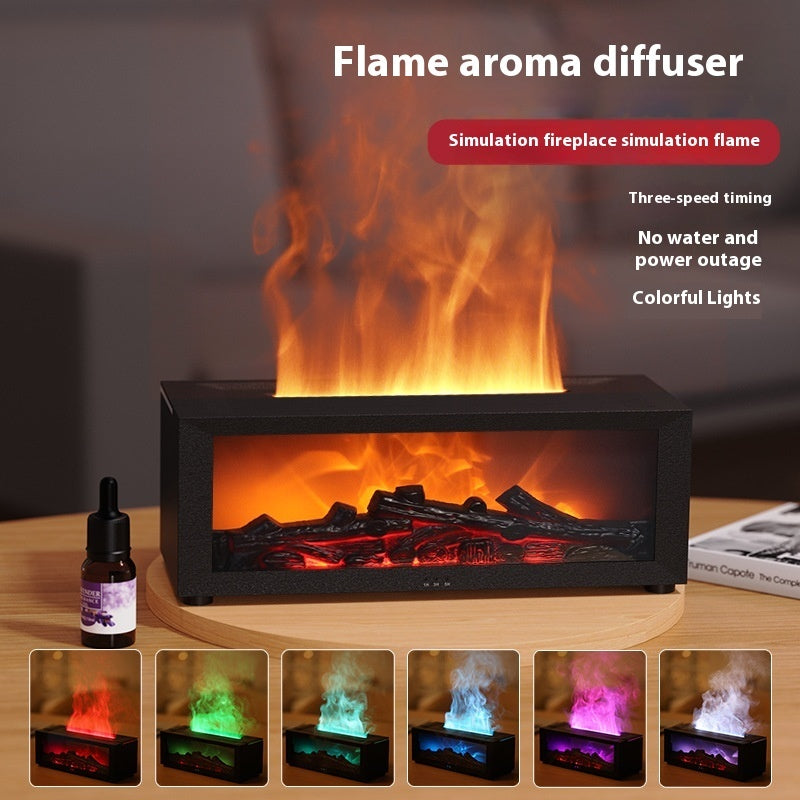 New Flame Aromatherapy Machine Colorful Essential Oil Diffuser Home Large Fog Volume Flame Humidifier 3D Flame Fireplace Machine A&S Collection