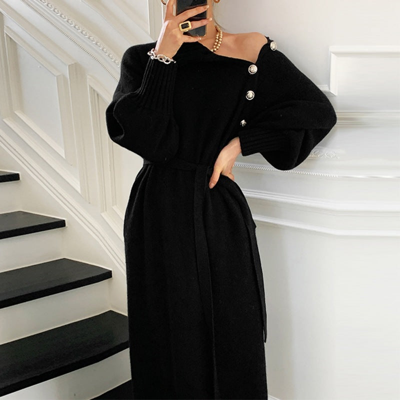 French style with coat under sweater long over the knee knit dress women A&S Collection