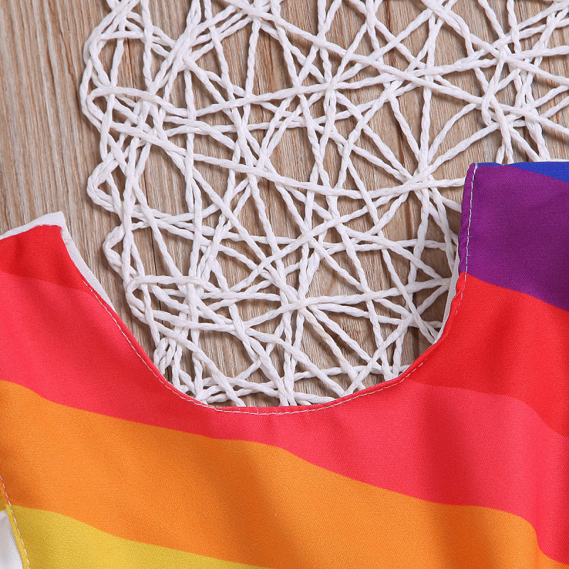 Colorful rainbow-striped dress for kids, perfect for adding vibrant flair to any occasion A&S Collection