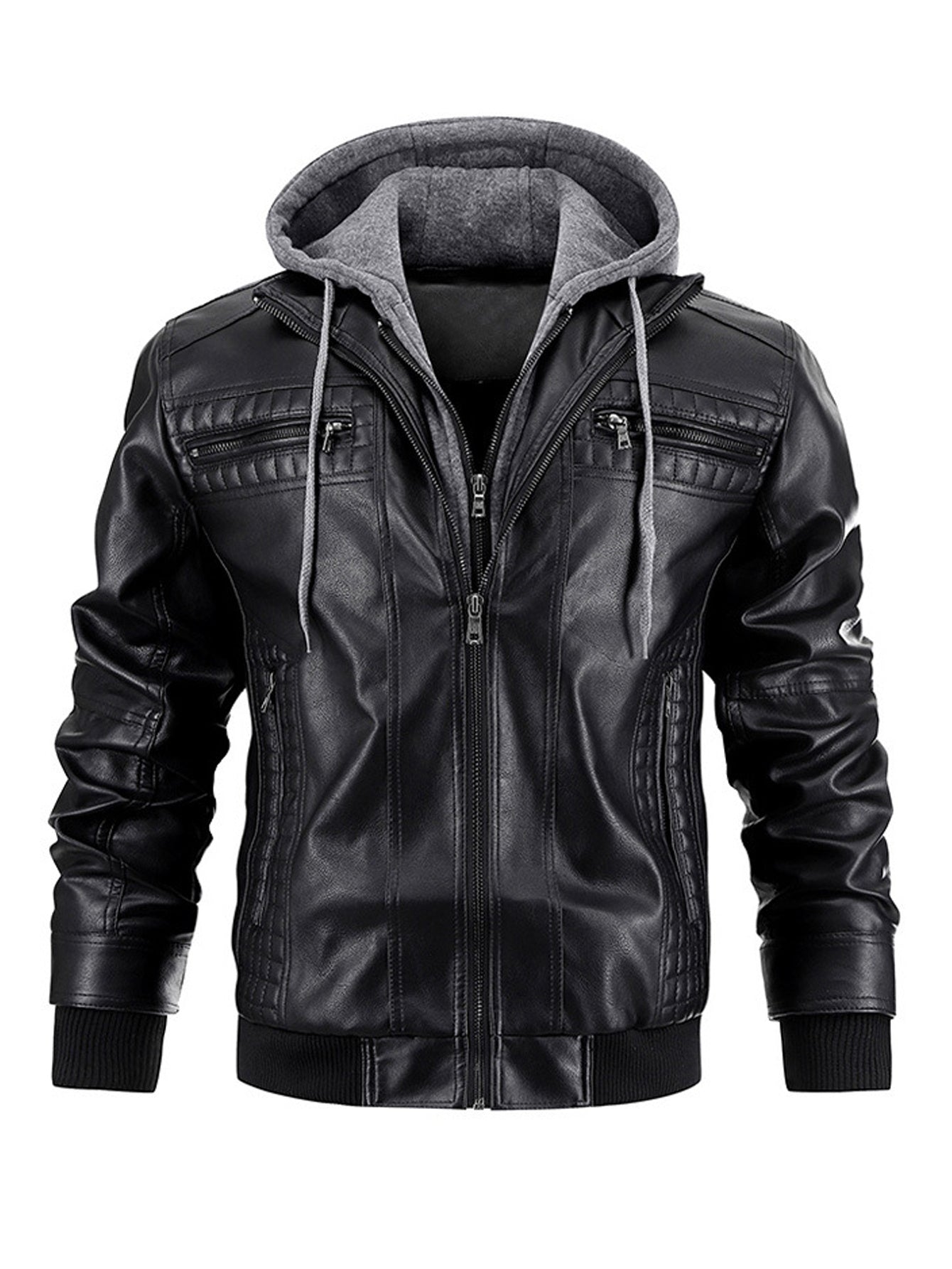 Men's Faux Leather Jacket Motorcycle Jacket Waterproof Windproof PU Moto Vintage Bomber Hoodie With Removable Hood A&S Collection