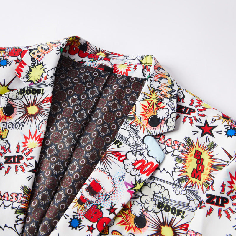 Stylish suit featuring a modern English letter print, perfect for hosts and performances. This trendy costume exudes confidence and sophistication. A&S Collection