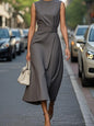 Round Neck Sleeveless Midi Sheath Dress.