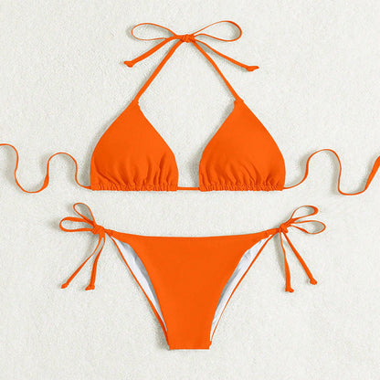 Pure Color Tied Halter Bikini Swimsuit CJ