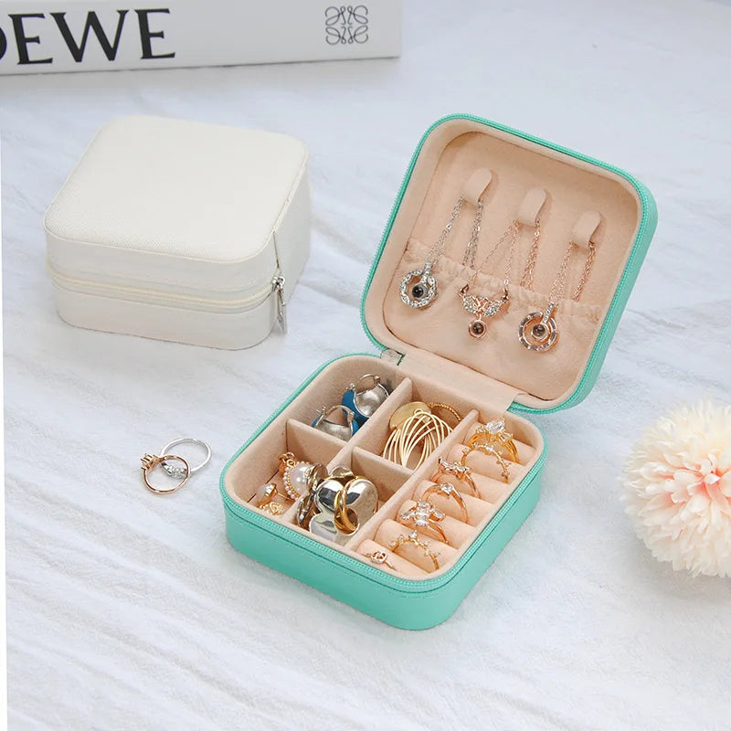 1PC Jewelry Organizer Display Travel Jewelry Zipper Case Boxes Earrings Necklace Ring Portable Jewelry Box Leather Storage A&S Collection