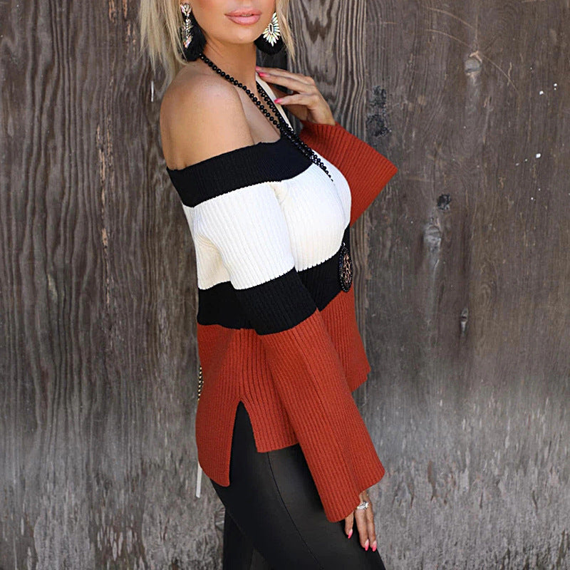 Elegant slim knit pullover: sexy line neck design, perfect for chic style. A&S Collection