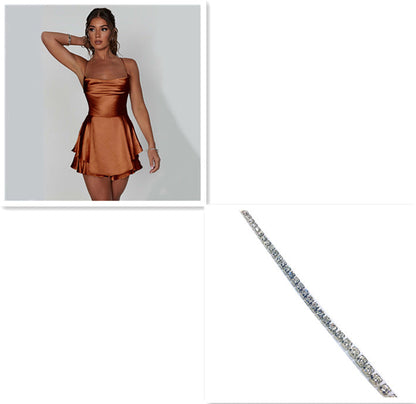 Elegant Satin Suspender Dress with Lace-Up Back - Perfect for Chic and Sexy Looks! CJ