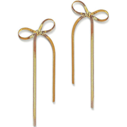 Stainless Steel Jewelry Wholesale: Non-tarnish Herringbone Bow Earrings, Hypoallergenic 18k Gold Plated Ribbon Bowknot Earrings CJ