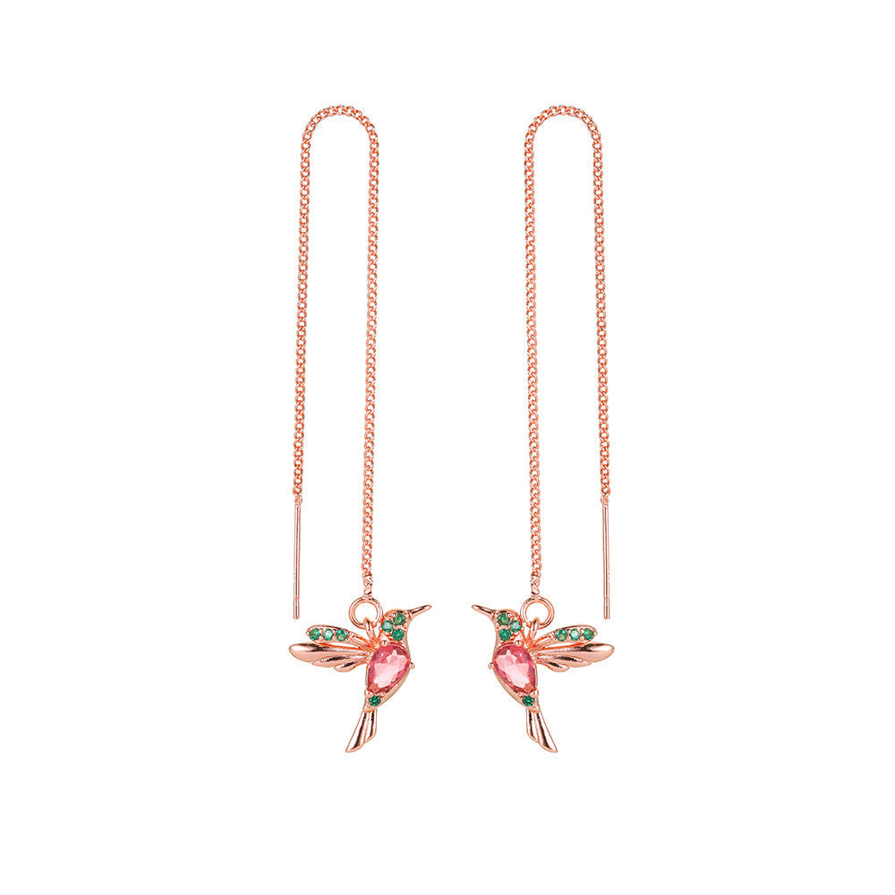 Elegant Hummingbird Earrings: Unique Long Drop Design with Tassels and Crystal Pendants – Perfect for Women and Girls Seeking Fashionable Jewelry CJ