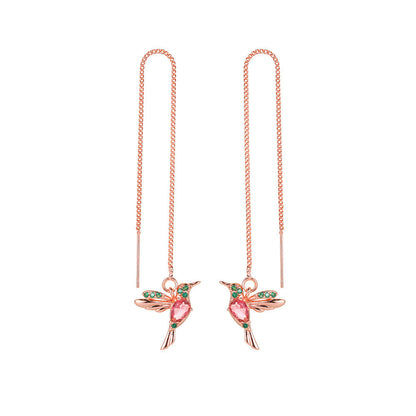 Elegant Hummingbird Earrings: Unique Long Drop Design with Tassels and Crystal Pendants – Perfect for Women and Girls Seeking Fashionable Jewelry CJ