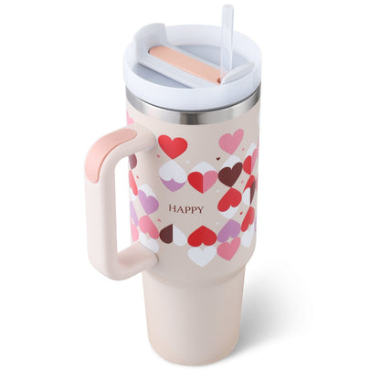 40 Oz Tumbler With Handle Straw Insulated, Stainless Steel Spill Proof Vacuum Coffee Cup Tumbler With Lid Tapered Mug Gifts For Valentine Lover Suitable For Car Gym Office Travel A&S Collection