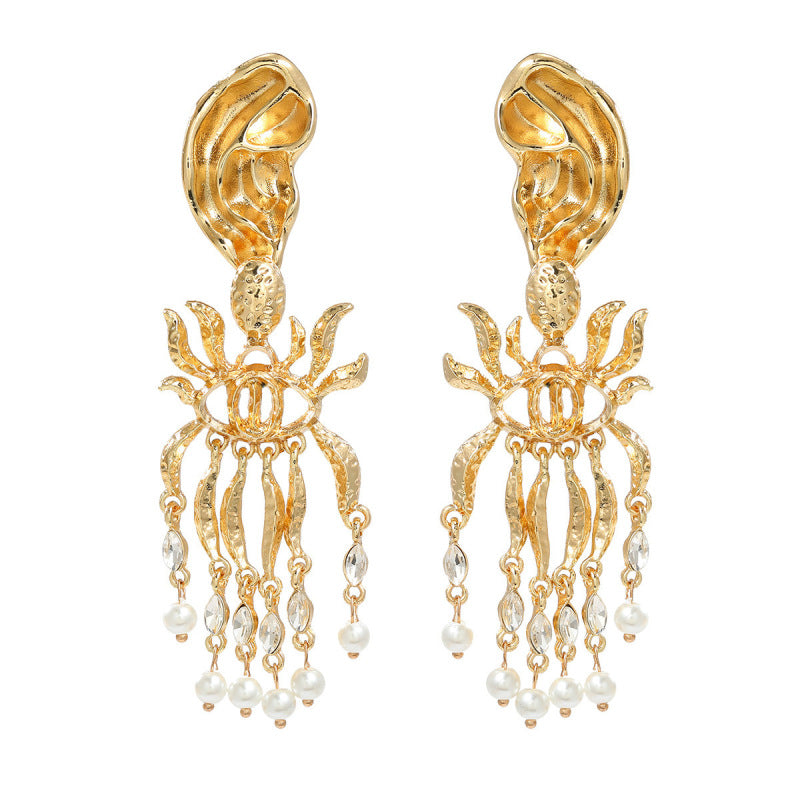 Retro earrings Women's exaggerated alloy imitation pearl fringe earrings pendant jewelry A&S Collection