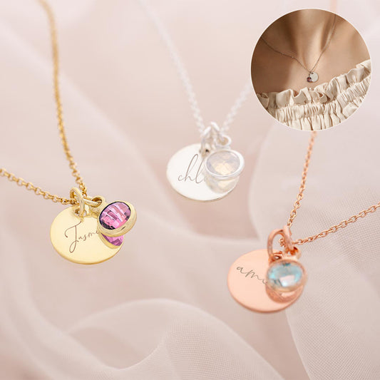 Personalized Name Engraving Necklace Birthstone Pendants Stackable Jewelry Birthday Gift For Women Mom Wife Daughter Friend A&S Collection
