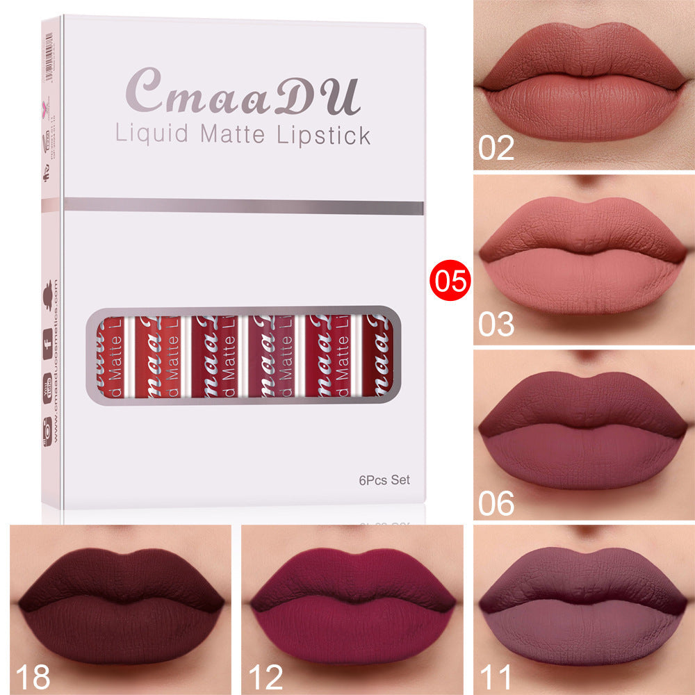 6 Boxes Of Matte Non-stick Cup Waterproof Lipstick Long Lasting Lip Gloss A&S Collection