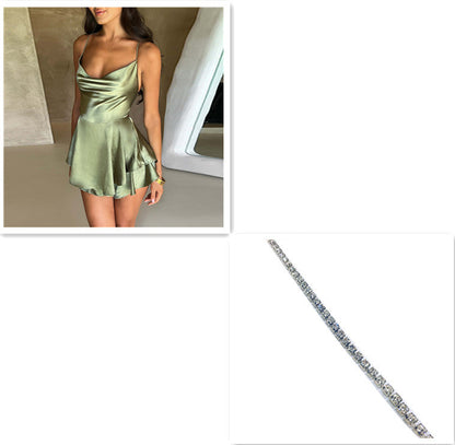 Elegant Satin Suspender Dress with Lace-Up Back - Perfect for Chic and Sexy Looks! CJ
