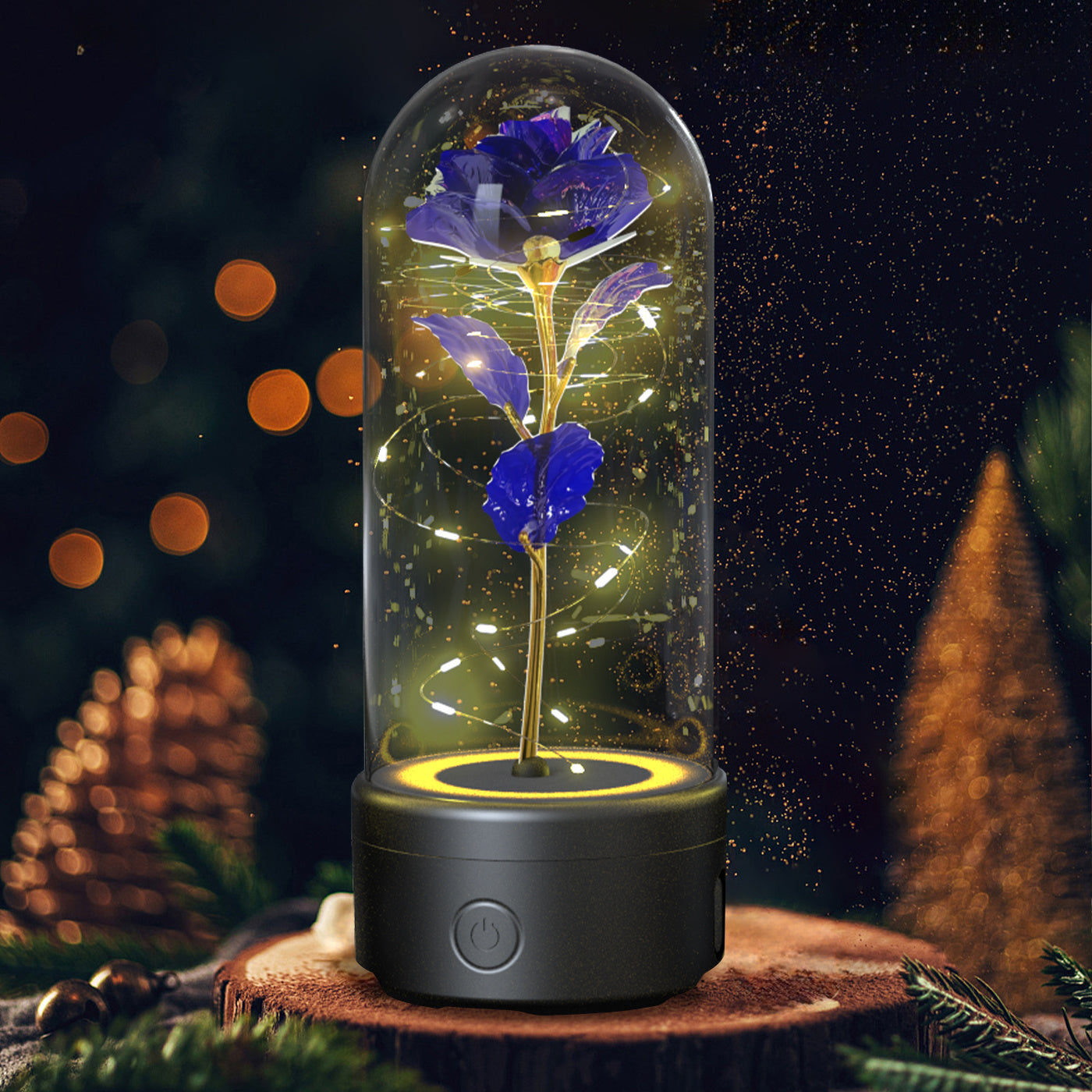 Creative 2 In 1 Rose Flowers LED Light And Bluetooth-compatible Speaker Valentine's Day Gift Rose Luminous Night Light Ornament In Glass Cover A&S Collection