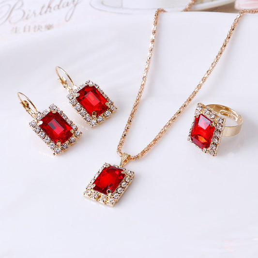The Crystal Set Necklace Earring Ring Three-piece Set A&S Collection