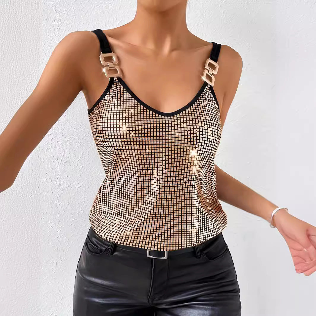 **Glamorous sequined chain vest—shine effortlessly this summer.** CJ