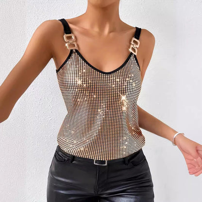 **Glamorous sequined chain vest—shine effortlessly this summer.** CJ
