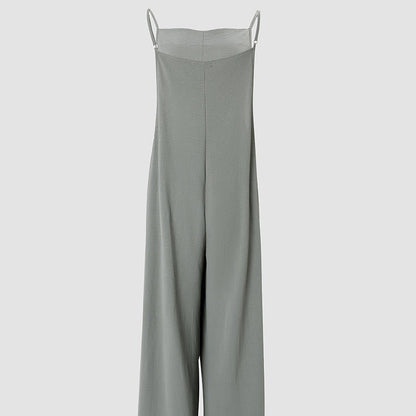 Women's Sleeveless Jumpsuit With Pockets And Adjustable Shoulder Strap Fashion Loose Wide Leg Straight Overalls Summer Beach Trousers A&S Collection