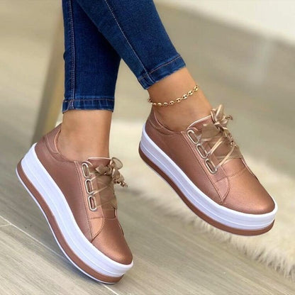 Elegant Ribbon Lace-Up Platform Sneakers for Women: Fashion-Forward Flats for Effortless Style A&S Collection