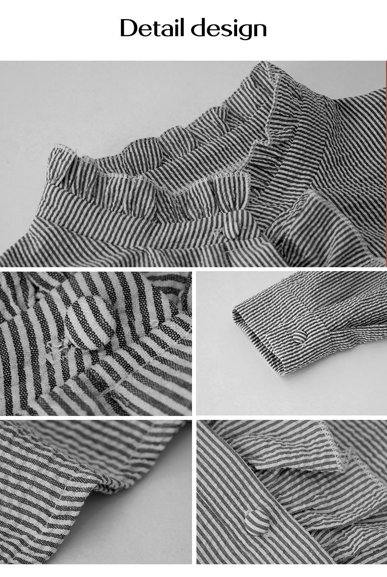 Striped Long Sleeve Shirt Fashion Ruffle Design Button Up Tops Casual Office Blouse Elegant Commuting Women's Clothing A&S Collection