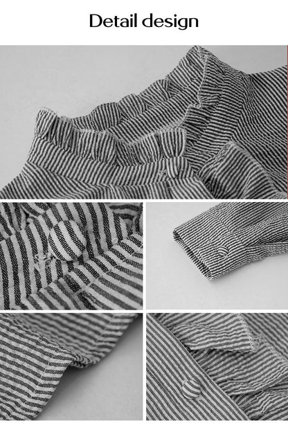 Striped Long Sleeve Shirt Fashion Ruffle Design Button Up Tops Casual Office Blouse Elegant Commuting Women's Clothing A&S Collection