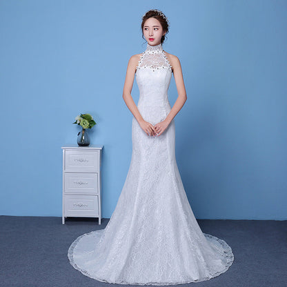 Big red wedding dress bride large size waist fishtail wedding dress palace fishtail tail Korean hanging neck A&S Collection