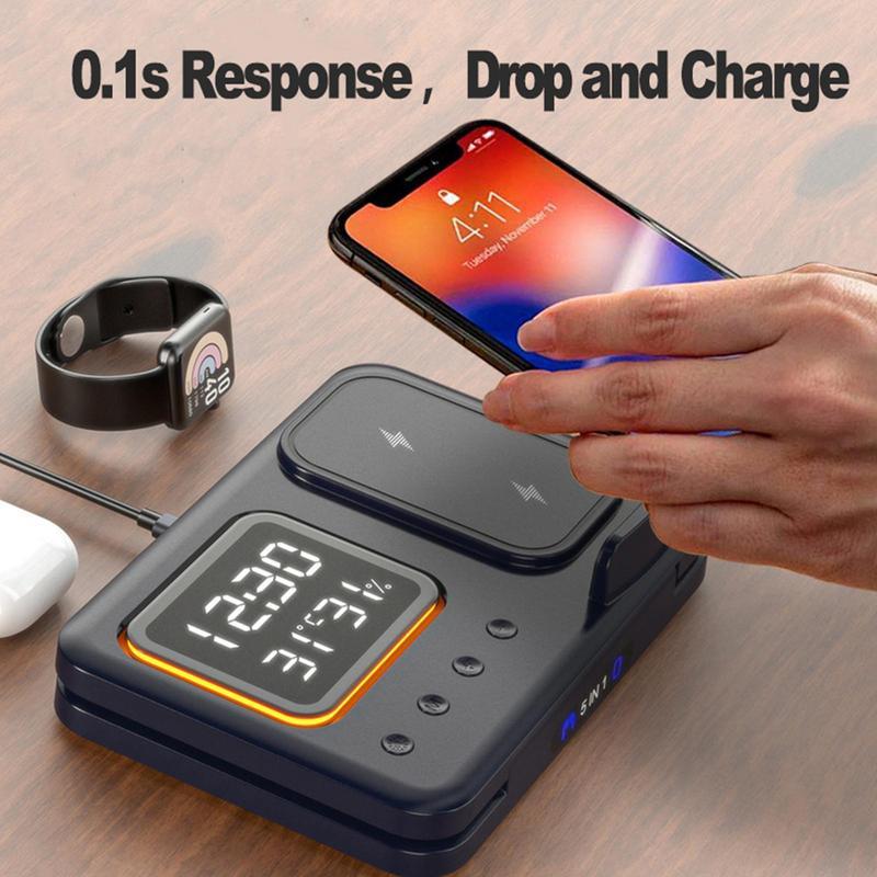 15W Wireless Chargers Stand 5 In1 LED Digital Alarm Clock Fast Charging Dock Station A&S Collection