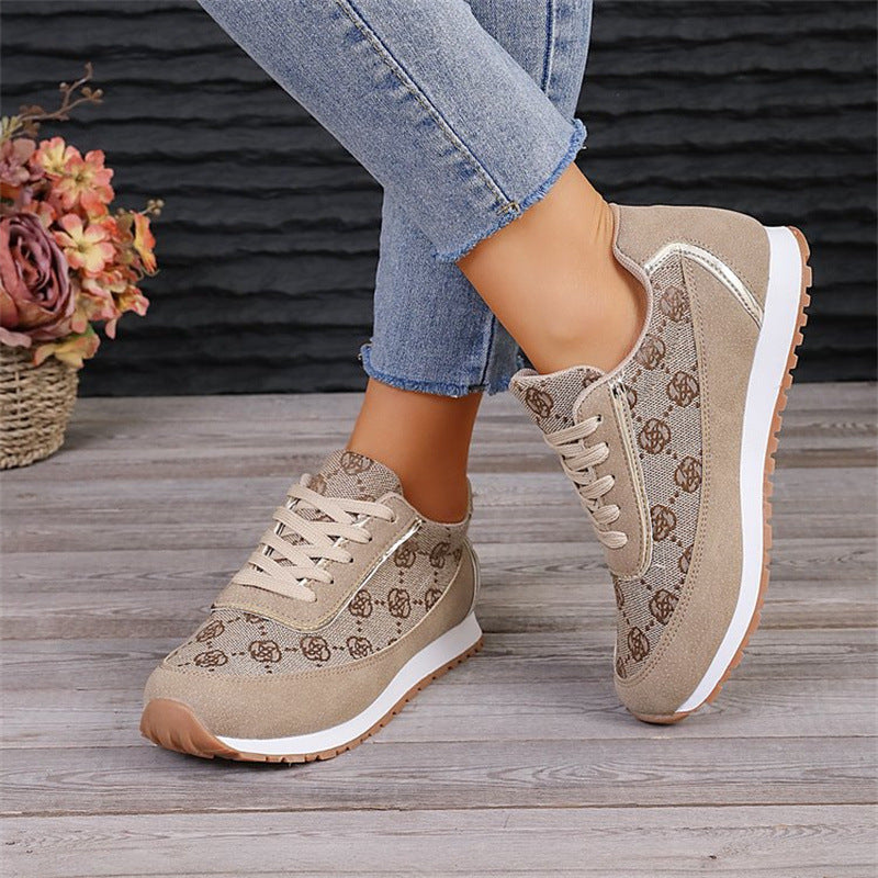 Flower Print Lace-up Sneakers Casual Fashion Lightweight Breathable Walking Running Sports Shoes Women Flats A&S Collection