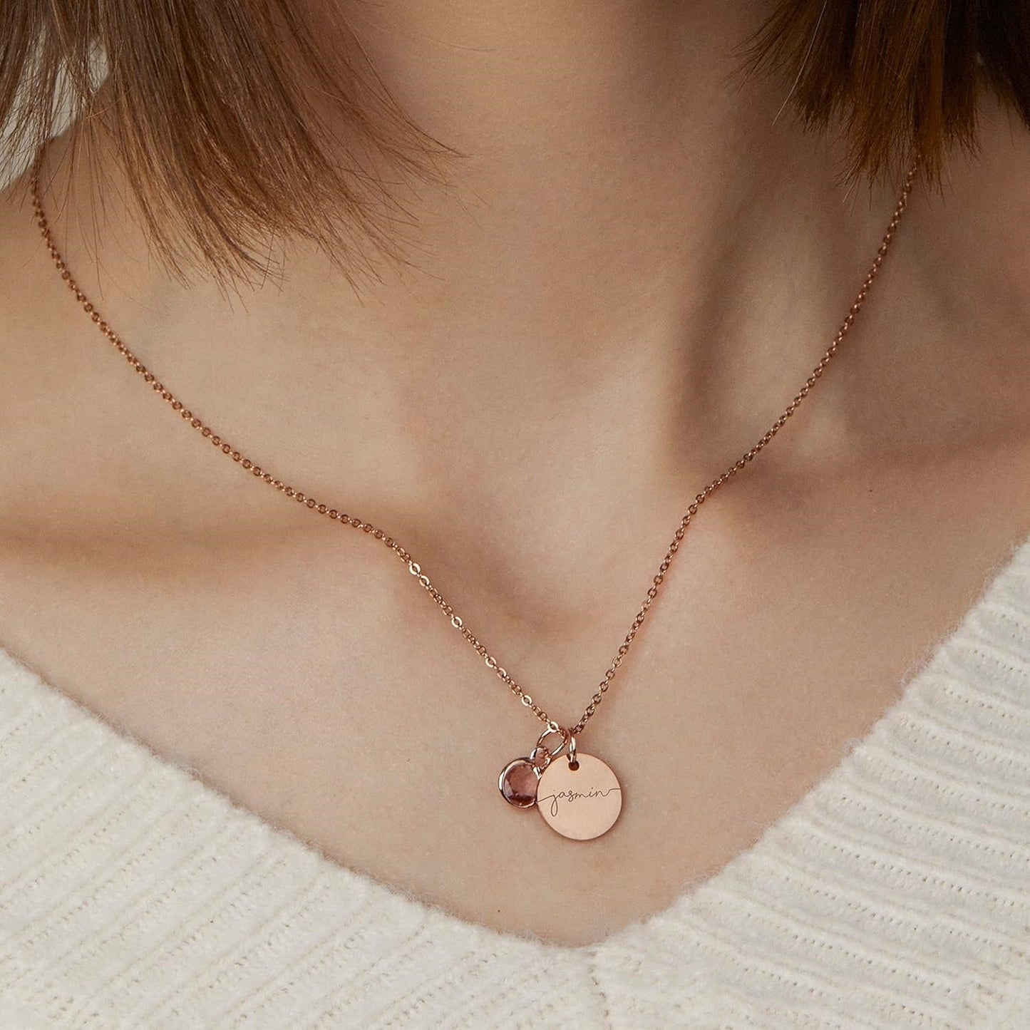 Personalized Name Engraving Necklace Birthstone Pendants Stackable Jewelry Birthday Gift For Women Mom Wife Daughter Friend A&S Collection