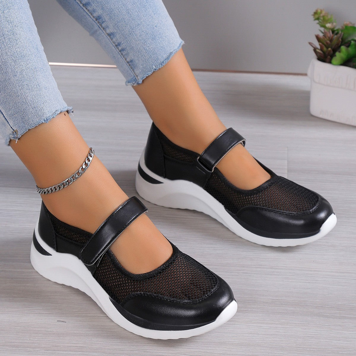 Women's Casual Thick Bottom Breathable Velcro Women's Mesh Surface Shoes A&S Collection