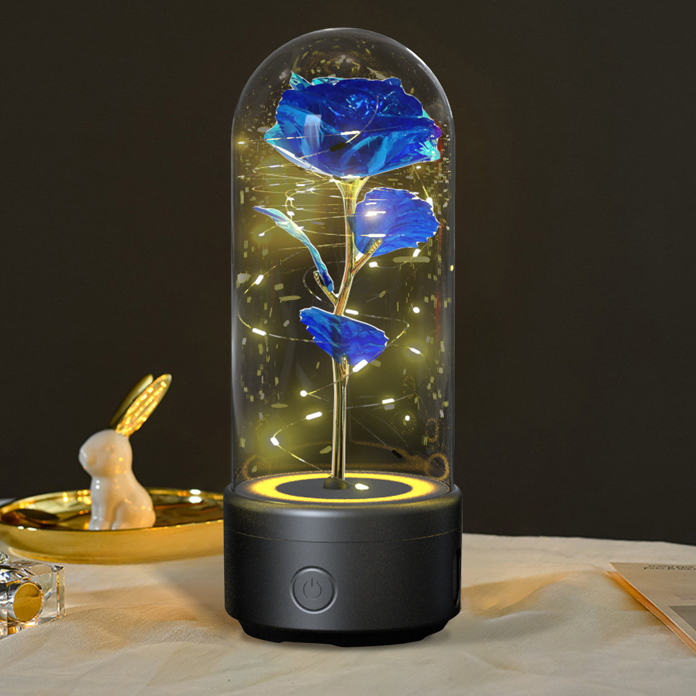 Creative 2 In 1 Rose Flowers LED Light And Bluetooth-compatible Speaker Valentine's Day Gift Rose Luminous Night Light Ornament In Glass Cover A&S Collection