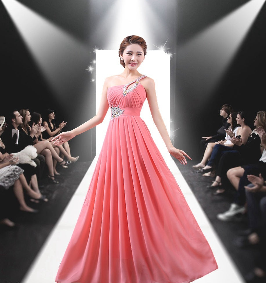 Evening dress one-shoulder dinner banquet long banquet A&S Collection