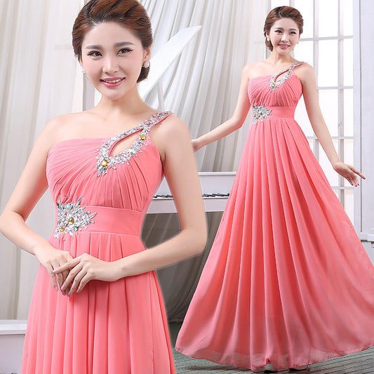 Evening dress one-shoulder dinner banquet long banquet A&S Collection