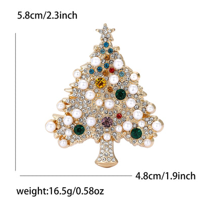 Alloy Rhinestone Pearl Christmas Tree Brooch
