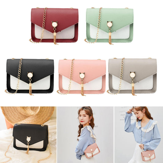 Small Messenger Bag New Sweet And Cute Cat Tassel Decoration Chain One Shoulder Small Square Bag Casual Messenger Bag A&S Collection