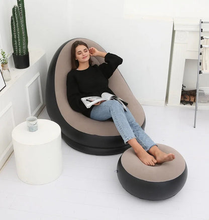 Inflatable lazy armchair PVC flocked folding sofa with pull-on lunch chaise longue set A&S Collection