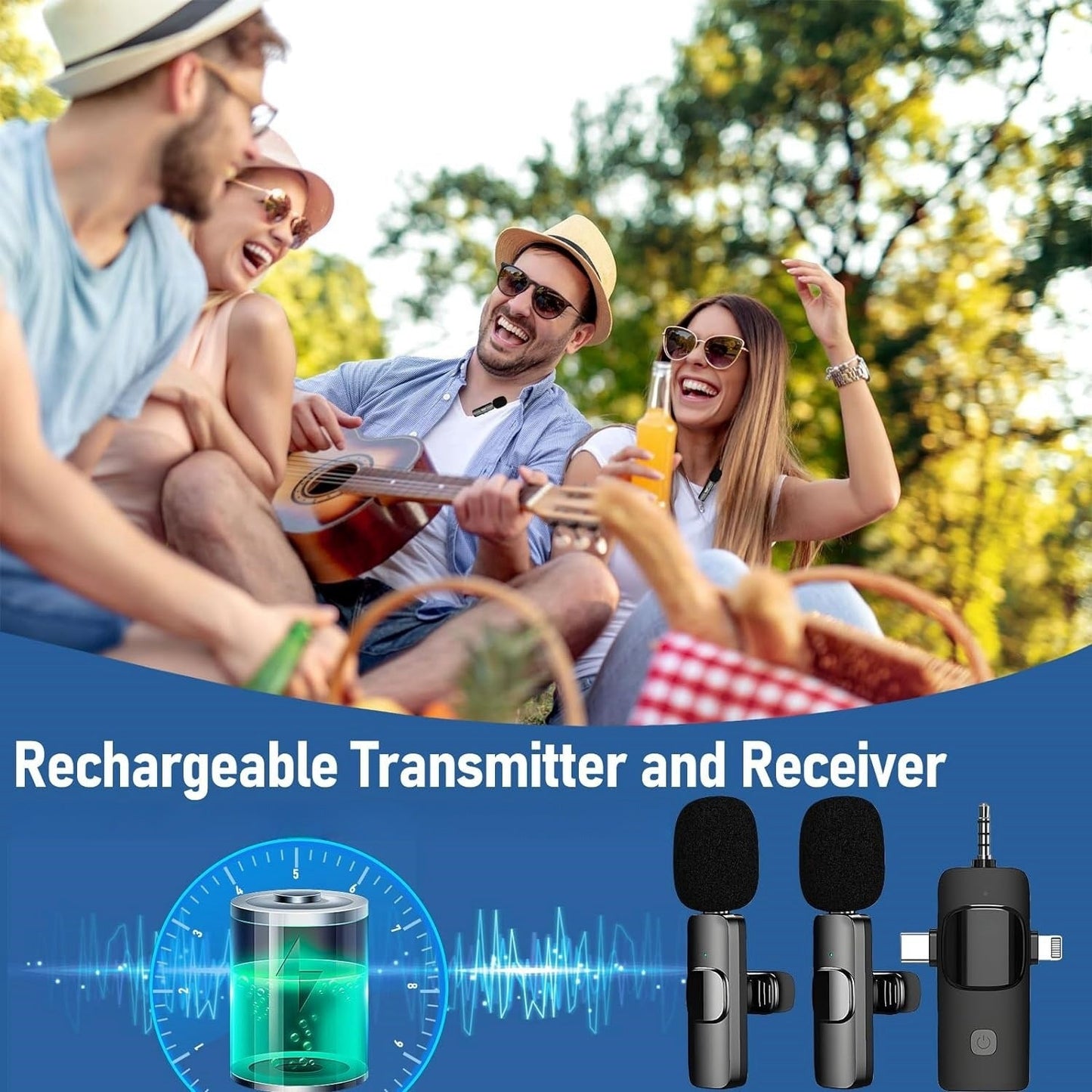 Wireless Collar Clip Microphone - 3-in-1 Design with Multi-Connector & 35-Hole Superior Sound Quality CJ