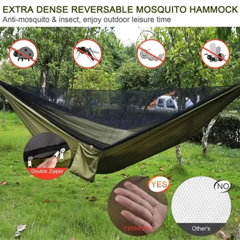 2 Person Outdoor Camping Hammock with Mosquito Net Portable Comfortable Sleeping Tent Hammock Outdoor Furniture Bed