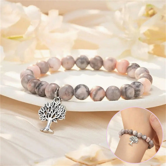 Natural Stone Pink-Red Zebra Tree of Life Bracelet - Perfect Gift for Big & Little Sisters, Girls, and Boys CJ