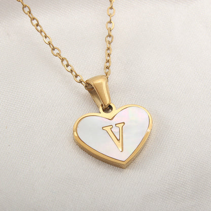 26 Letter Heart-shaped Necklace White Shell Love Clavicle Chain Fashion Personalized Necklace For Women Jewelry Valentine's Day A&S Collection