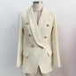 European and American spot fashion green collar tweed apricot thick gold lion buckle slim suit jacket A&S Collection