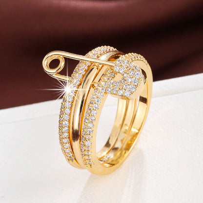 Stylish tri-color ring: versatile split design, featuring micro-set zircon for a unique, fashionable look A&S Collection