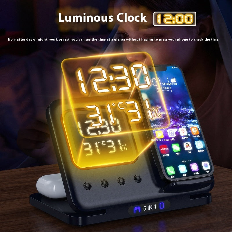 15W Wireless Chargers Stand 5 In1 LED Digital Alarm Clock Fast Charging Dock Station A&S Collection
